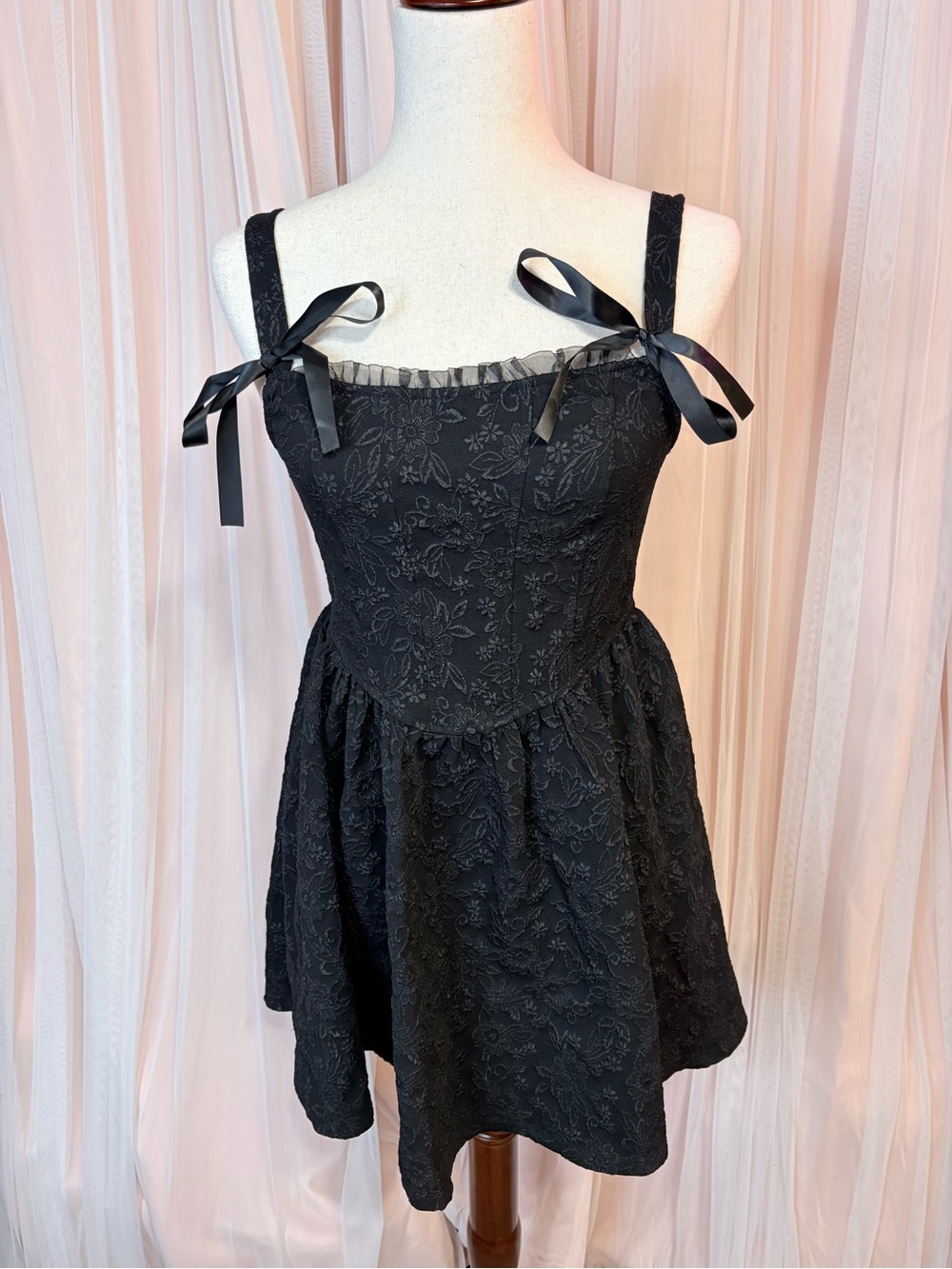Trixxi black coquette corset mini dress with ribbon straps 🖤
